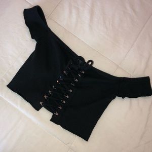 Forever 21 Off The Shoulder Lace Up Crop Top